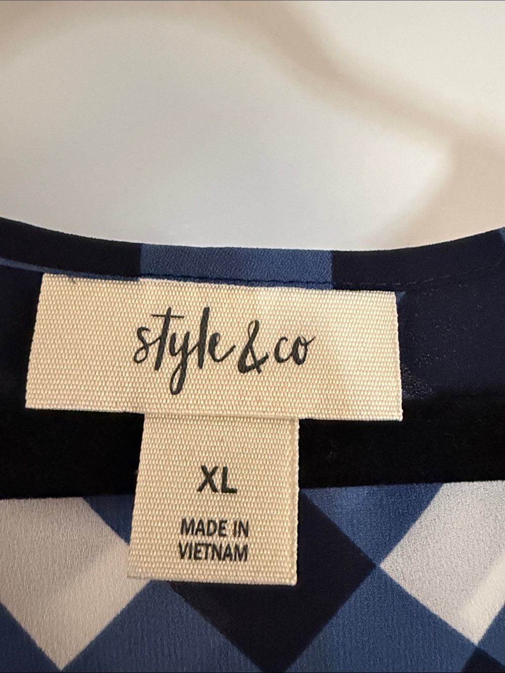 Style & Co. Navy and White Gingham Sleeveless Button-Front Swing Top Size XL - Picture 2 of 4